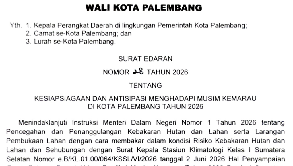 Musim Kemarau kian Ekstrem, Pemkot Palembang Keluarkan 16 Poin Siaga Karhutla: Upacara Sekolah Ditiadakan, Dilarang Bakar Lahan
